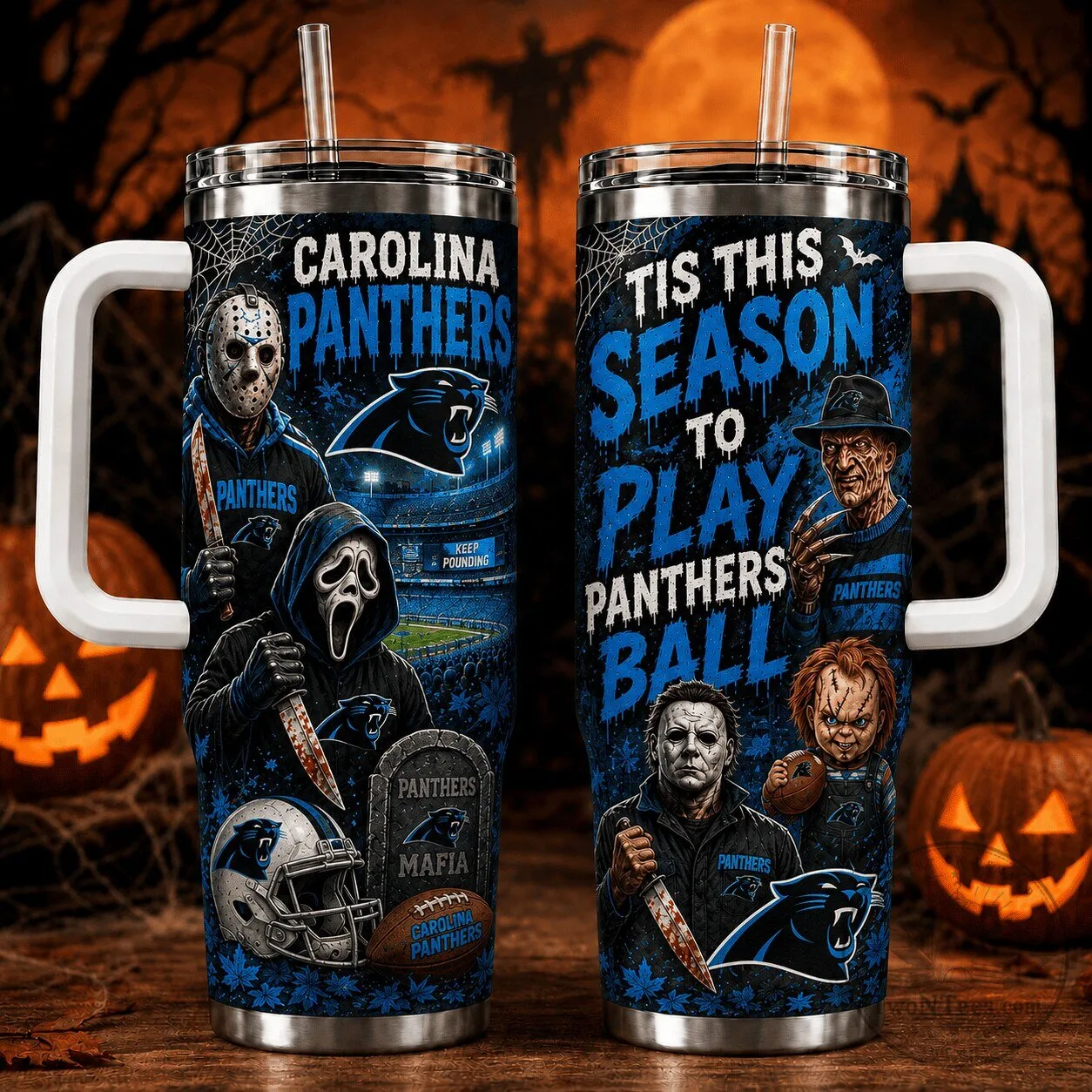 Carolina Panthers Halloween Horror Movie Characters Football Fan Tumbler