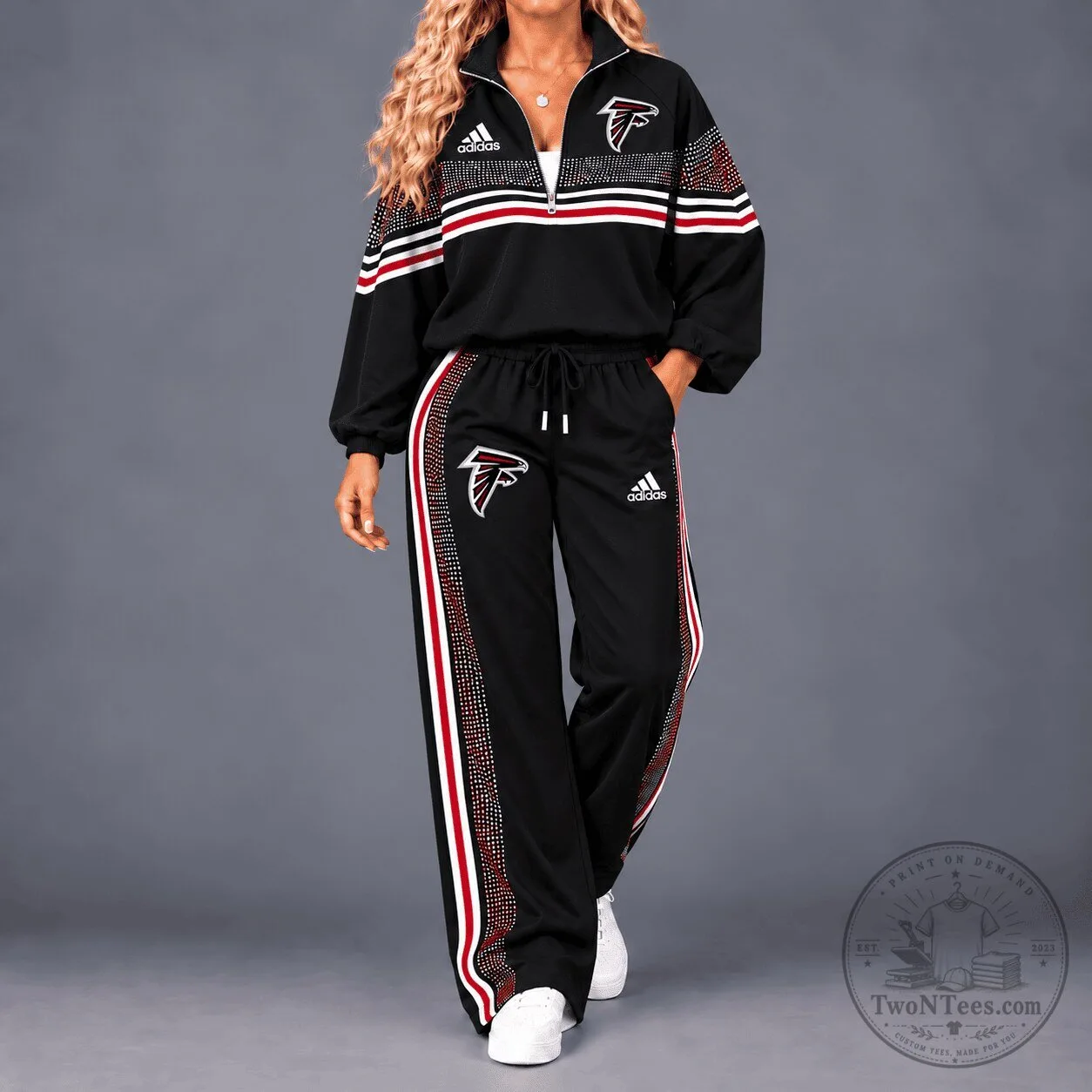 Atlanta Falcons NFL Team Spirit Gradient Dot Stripe Quarter-Zip Track Jacket 1 Atlanta Falcons NFL Team Spirit Gradient Dot Stripe Quarter-Zip Track Jacket