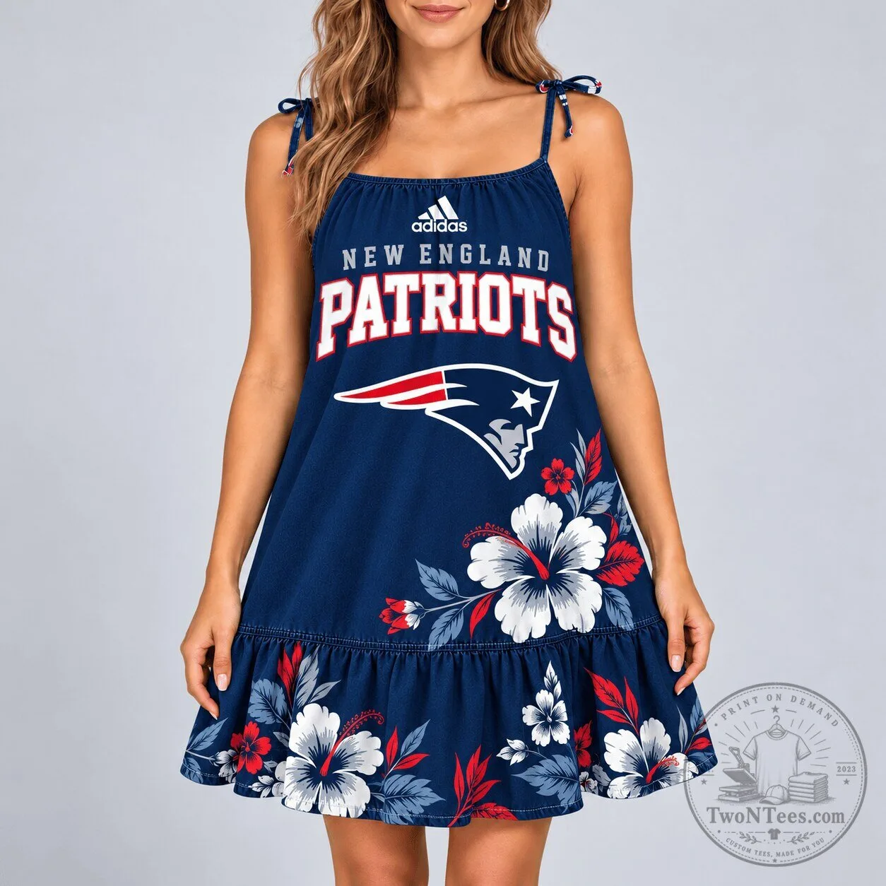 New England Patriots Tropical Hibiscus Womens Summer Dress