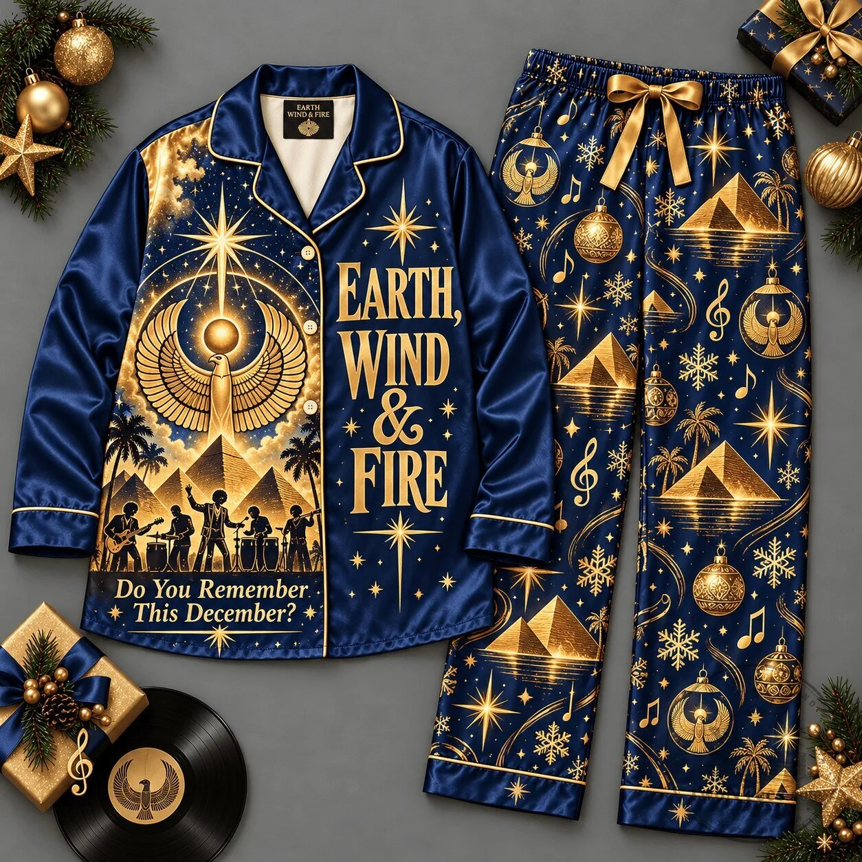 Earth, Wind & Fire Golden Celestial Pattern Long Sleeve Pajamas Set
