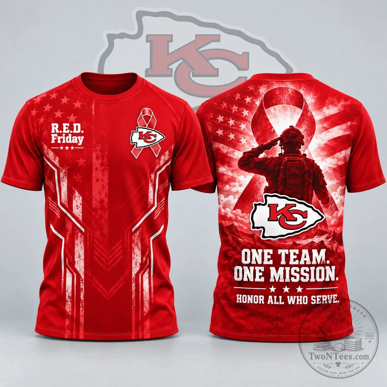 Kansas City Chiefs R.E.D. Friday One Team One Mission Patriotic Soldier Tribute T-Shirt
