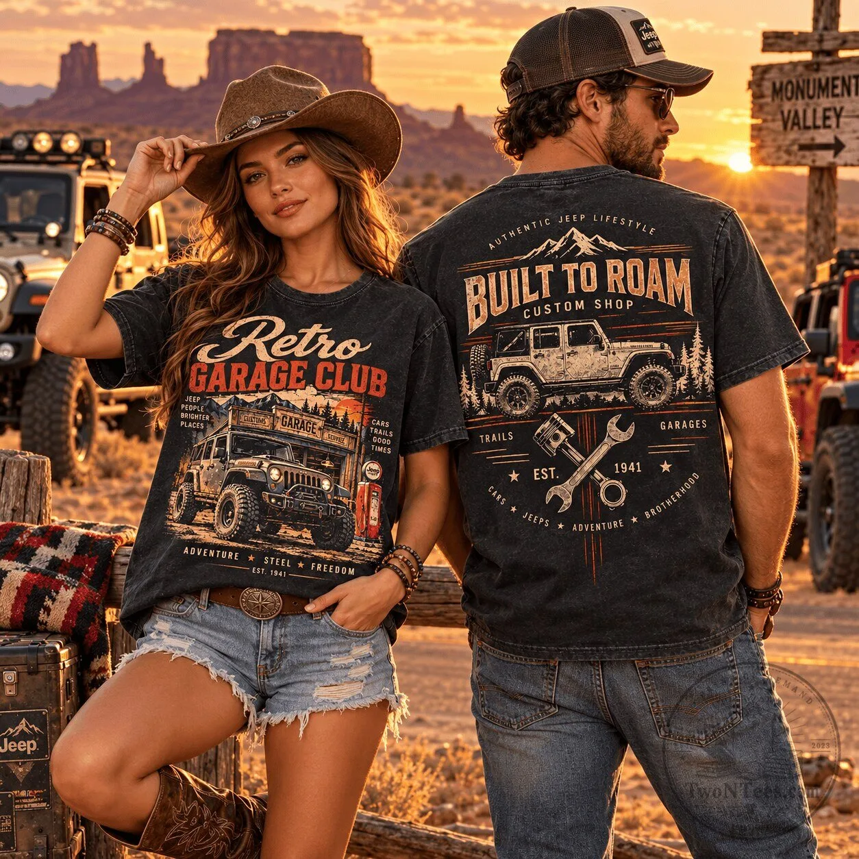 Jeep Retro Garage Club Built To Roam Vintage Off-Road Graphic T-Shirt