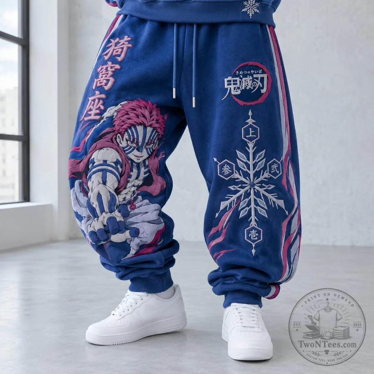 Demon Slayer Akaza Anime Character Graphic Print Blue Sweatpants