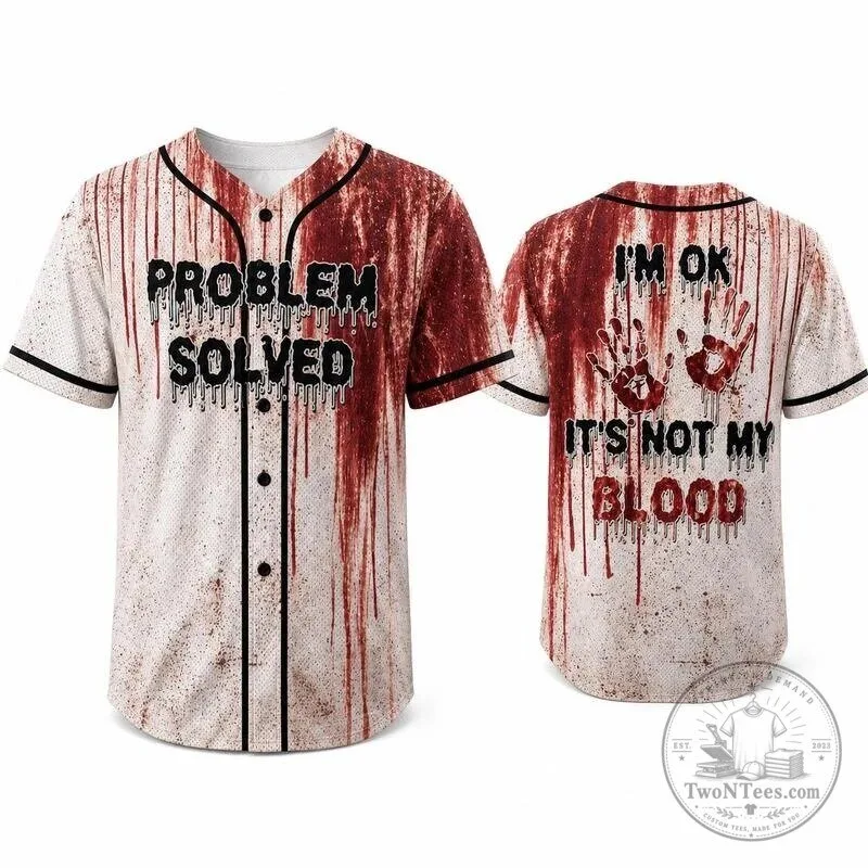 Problem Solved Horror Movie Bloody Halloween Costume Baseball Jersey