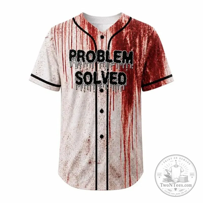 Problem Solved Horror Movie Bloody Halloween Costume Baseball Jersey 4 Problem Solved Horror Movie Bloody Halloween Costume Baseball Jersey