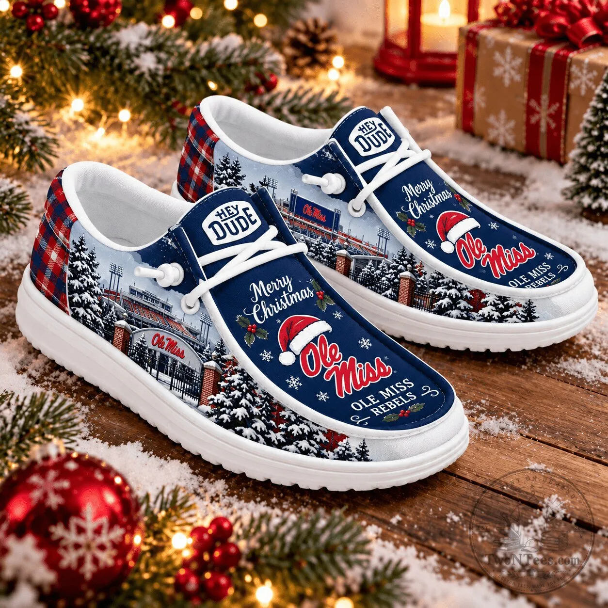 Ole Miss Rebels Christmas Snow Stadium Hey Dude Shoes