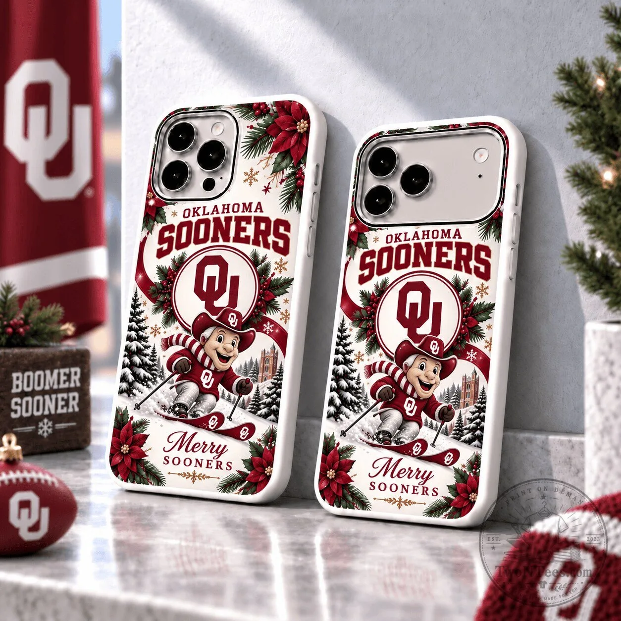 Oklahoma Sooners Christmas Skiing Mascot Phone Case