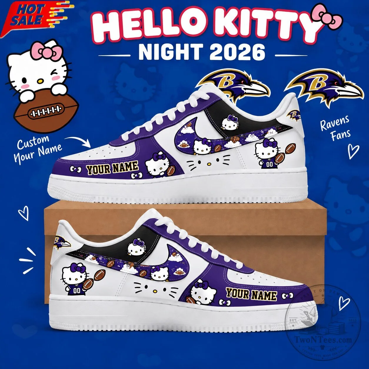 Baltimore Ravens Hello Kitty Custom Name Low Top Shoes