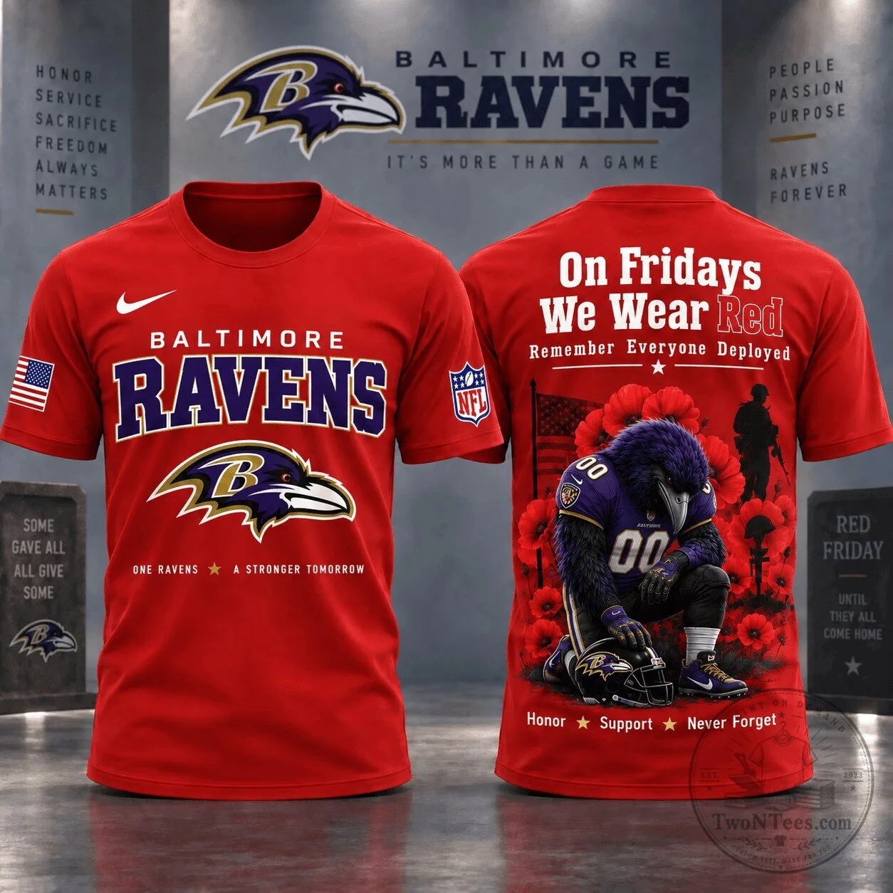 Red Friday Baltimore Ravens NFL Football Remember Everyone Deployed T-Shirt