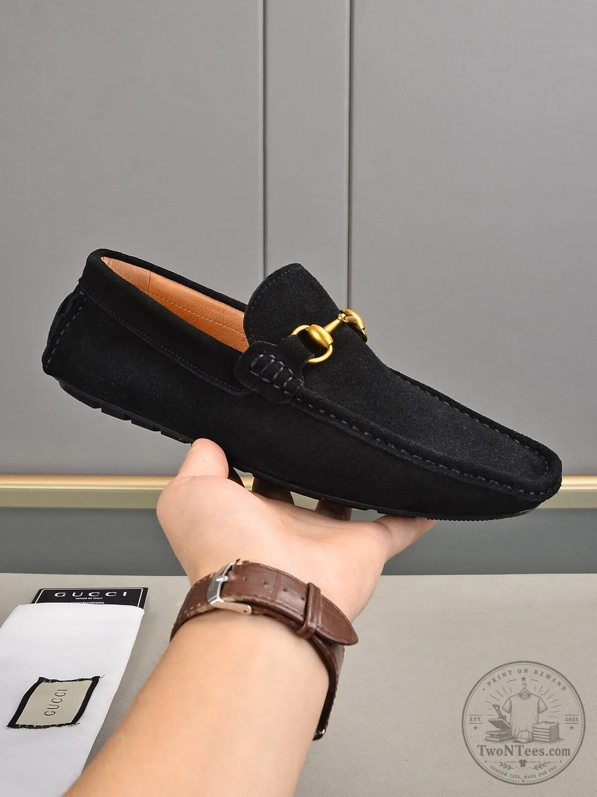 Gucci Black Suede Horsebit Loafer Driving Shoe